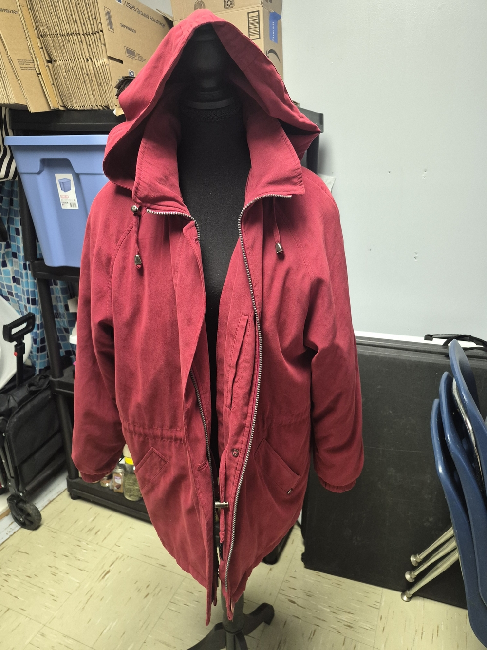 London Fog Hooded Field Jacket in Deep Red